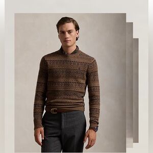 Ralph Lauren Brown Crewneck Sweater with Geometric Pattern